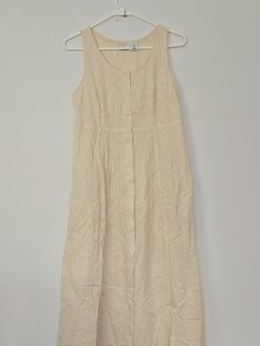 L.L. Bean Searsucker Yellow Button-Front Maxi Dress Lightweight size 6
